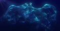 Abstract floating liquid from energetic blue particles glowing magical