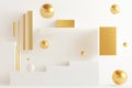abstract floating shapes in gold, arranged in a symmetrical pattern with ample white space around