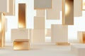 abstract floating shapes in gold, arranged in a symmetrical pattern with ample white space around