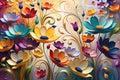 Abstract Floral Backdrop - Swirls of Vivid Colors Intertwine, Petals and Blooms Suggested in Fluid Opulence