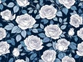 Abstract floral background with branches of roses. White and blue pattern illustration Royalty Free Stock Photo
