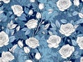 Abstract floral background with branches of roses. White and blue pattern for wallpaper Royalty Free Stock Photo