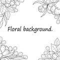 Abstract floral background. Contour black and white flowers, leaves and twigs. Stylized vector frame Royalty Free Stock Photo