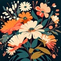 Abstract floral background with daisies and leaves. Vector illustration. generative AI Royalty Free Stock Photo