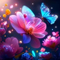 Abstract floral background with flowers, butterflies and lights. Vector illustration. generative AI Royalty Free Stock Photo