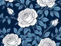 Abstract floral background illustration with branches of roses. White and blue pattern Royalty Free Stock Photo
