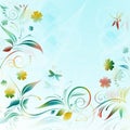 Abstract floral background with paper colorful flowers butterfli Royalty Free Stock Photo