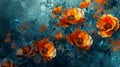 abstract floral background with poppies on grunge blue background Generative AI Royalty Free Stock Photo