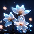 Abstract floral background with white crocus flowers and bokeh lights Generative AI