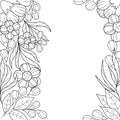 Abstract black and white floral background, vertical borders. Contour vector illustration of flowers, leaves and twigs Royalty Free Stock Photo