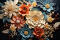 Abstract floral composition. Beautiful embroidery Flowers, leaves and berries