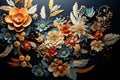 Abstract floral composition. Beautiful embroidery Flowers, leaves and berries