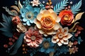 Abstract floral composition. Beautiful embroidery Flowers, leaves and berries