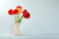 Abstract floral composition, Home interior with beautiful spring tulips in a vase, banner, still life Royalty Free Stock Photo