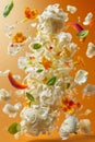Abstract Floral Cream Cascade with Orange Flowers on Warm Background Vibrant Cosmetic, Skincare, or Gourmet Concept