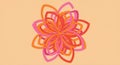 An abstract floral design features overlapping petal-like shapes in vibrant shades