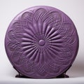 Award-winning Purple Carved Leather Piece On Stand With Intricate Flower Patterns