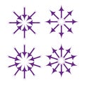 Abstract floral elements. Arrow radial patterns. Stylized star Vector set. Purple design graphic. Royalty Free Stock Photo
