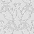 Abstract floral embossed 3d seamless pattern. Surface ornamental emboss vector background. Textured repeat white backdrop. Relief