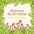 Abstract floral frame plant, vegetable background, cover, card, invitation, banner. of colorful scrollwork, plants, grass, leaves