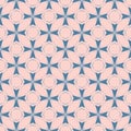 Abstract floral geometric ornament. Simple pink and blue vector seamless pattern Royalty Free Stock Photo