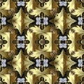Abstract floral gold 3d vector seamless pattern. Ornamental geometric surface background. Repeat modern backdrop Royalty Free Stock Photo