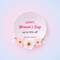 Abstract Floral Greeting card with 8 March - paper cut style greeting card, gift card. International Women s Day