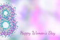 Abstract floral greeting pink-blue card 8 March. Happy Women`s Day.