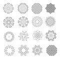 Abstract floral motifs. Lacy snowflakes. Mandala or Arabesque for coloring. Set. collection. Black and white vector illustration