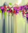Abstract floral oil color painting. Hand painted violet and Red flowers in soft color Royalty Free Stock Photo