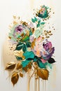 Abstract floral oil painting. Colorful rose bouquet on gold background Royalty Free Stock Photo