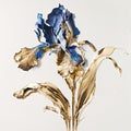 Abstract floral oil painting. Gold and blue iris flower on white background Royalty Free Stock Photo