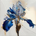 Abstract floral oil painting. Gold and blue iris flower on white background Royalty Free Stock Photo