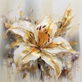 Abstract floral oil painting. Gold and yellow lily on white background Royalty Free Stock Photo