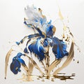 Abstract floral oil painting. Gold and blue iris flower on white background Royalty Free Stock Photo