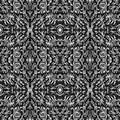 Abstract floral ornament of light gray colors on a dark background, Scandinavian style seamless pattern,