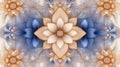 Abstract floral pattern with blue and beige flowers, creating a symmetrical and intricate design