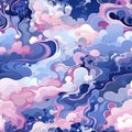 Abstract floral pattern in blue, purple, and pink with liquid swirls (tiled) Royalty Free Stock Photo