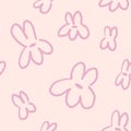 Abstract floral pattern. Seamless background, repeating print in naive doodle style. Childish hand-drawn flowers