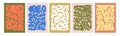 Abstract floral patterns, modern style card designs set. Creative flower posters with trendy shapes pattern, textures, whimsical Royalty Free Stock Photo
