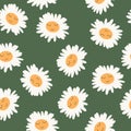 Abstract floral seamless pattern with chamomile with cute faces. Camomile flowers. Trendy hand drawn textures. Royalty Free Stock Photo