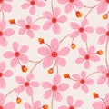 Abstract floral seamless pattern. Cherry blossom, cute flowers hand drawing background. Spring sakura flower branches print Royalty Free Stock Photo