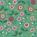 Abstract floral seamless pattern with cute colorful flowers and