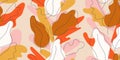 Abstract floral seamless pattern design. Hand drawn vector background with autumn leaves Royalty Free Stock Photo