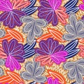 Abstract floral seamless pattern design. Hand drawn vector background with flowers and leaves Royalty Free Stock Photo