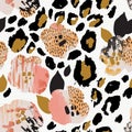 Abstract floral seamless pattern: flowers with zebra stripes, leopard skin print Royalty Free Stock Photo