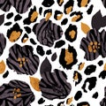 Abstract floral seamless pattern: flowers with zebra stripes, leopard skin print Royalty Free Stock Photo