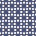 Abstract floral seamless pattern, geometric grid. Navy blue and white ornament Royalty Free Stock Photo