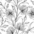 Abstract floral seamless pattern. Line art drawn flower banchs