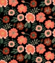 Abstract floral seamless pattern with hand drawn flowers